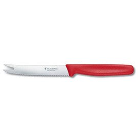 cheese knife | sausage knife straight blade with fork tip wavy cut | red | blade length 11 cm product photo