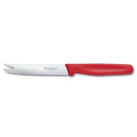 cheese knife | sausage knife straight blade with fork tip wavy cut | red | blade length 11 cm product photo
