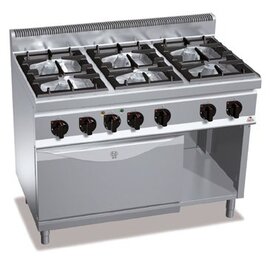 gas stove MACROS 700 G7F6+FE1 gastronorm 230 volts | 6 cooking zones | oven | half-open base unit product photo