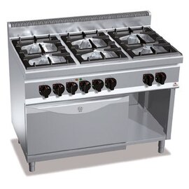gas stove MACROS 700 G7F6+FE gastronorm 400 volts | 6 cooking zones | oven | half-open base unit product photo