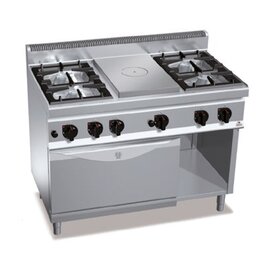 hot plate stove MACROS 700 G7T4P4F+FG1 gastronorm | 5 cooking zones | oven | half-open base unit product photo
