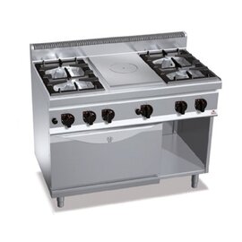 hot plate stove MACROS 700 G7T4P4F+FG gastronorm | 5 cooking zones | oven | half-open base unit product photo