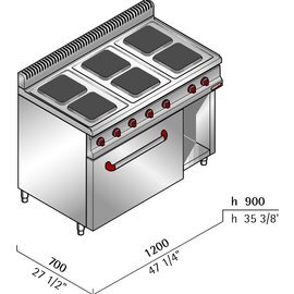 electric stove E7PQ6+FE1 baker's standard 400 volts 18.6 kW | oven | half-open base unit | cast-iron hob plates product photo