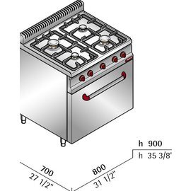 gas stove G7F4E+FE1 230 volts 3 kW (electric oven) 12.4 kW (gas) | oven GN 1/1 product photo