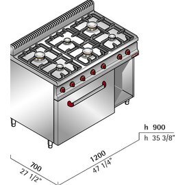 gas stove G7F6E+FG1 22.6 kW | oven GN 1/1 | electric ignition product photo