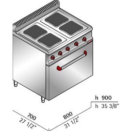 electric stove E7PQ4+FE1 GN 1/1 | 4 hotplates | oven | 13.4 kW 230 volts product photo