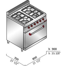 gas stove G7F4E+FE gastronorm 400 volts 3 kW (electric oven) 12.4 kW (gas) | oven product photo