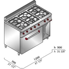 gas stove G7F6+FE1 230 volts 3 kW (electric oven) 31,.5 kW (gas) | oven baker's standard product photo