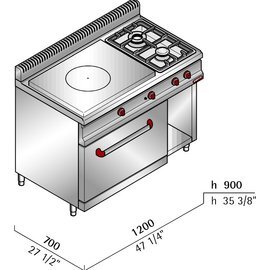 hot plate stove G7TP2F+FG gastronorm 30.3 kW | oven | half-open base unit product photo