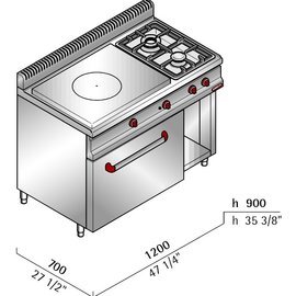 hot plate stove MACROS 700 G7TP2F+FG1 gastronorm | 3 cooking zones | oven | half-open base unit product photo