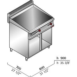 PYROCERAM E7FL8M-2 / VTR series &quot;Macros 700&quot;, stainless steel, grill surface smooth from gals ceramic, 2 cooking zones, with substructure product photo