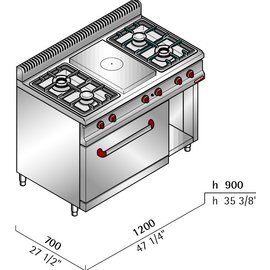 hot plate stove G7T4P4F+FG gastronorm 35.8 kW | oven | half-open base unit product photo