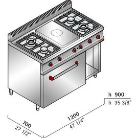 hot plate stove G7T4P4F+FG1 gastronorm 32 kW | oven | half-open base unit product photo