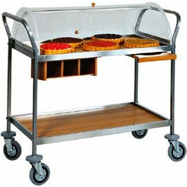 serving trolley CA 1152 walnut coloured  | 2 shelves with domed hood  | 4 swivel castors product photo