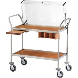 serving trolley CA 1320 walnut coloured  | 2 shelves with domed hood  | 4 swivel castors product photo