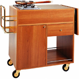 flambé trolleys gas 2 separate cooking zones  | walnut coloured  L 1050 mm  B 580 mm  H 850 mm product photo