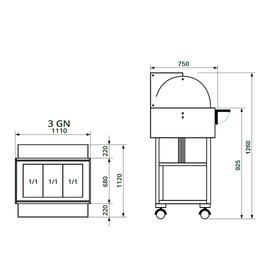 hot counter CL 2778 bright with dome suitable for 3 x GN 1/1 product photo  S