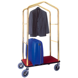 luggage trolley wood steel brassed red | wheel Ø 175 mm  H 1830 mm product photo