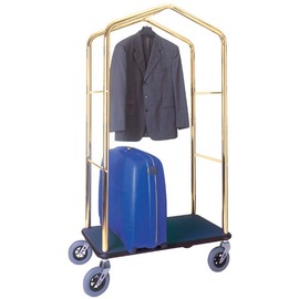 luggage trolley wood steel brassed blue | wheel Ø 175 mm  H 1830 mm product photo