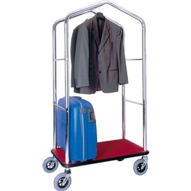 luggage trolley wood steel chromed red | wheel Ø 175 mm  H 1830 mm product photo