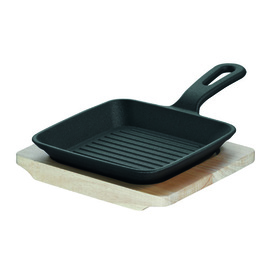 mini roasting pan | serving pan Rustika Ø 130 mm | cast iron with a wooden board product photo