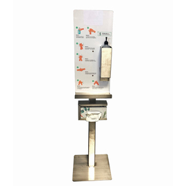 disinfection stand stainless steel suitable for 1 liter pump bottle H 1470 mm | with sign product photo