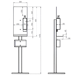 disinfection stand stainless steel suitable for 1 liter pump bottle H 1470 mm | with sign product photo  S