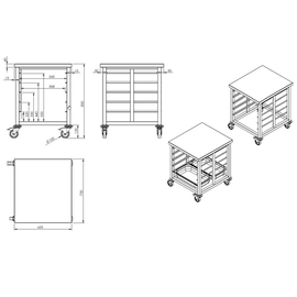 trolley | 5 slide-in units | 655 mm x 730 mm H 850 mm | wheeled product photo  S