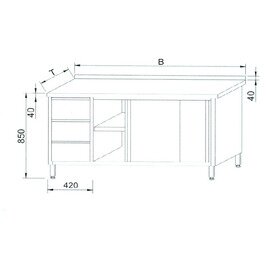 cupboard with shelf with sliding doors with 3 drawers 1200 mm  x 700 mm  H 850 mm product photo