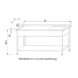 kitchen sink table KST - 102 | 1 basin 500 x 500 x 250 mm | bottom shelf L 1000 mm W 700 mm product photo