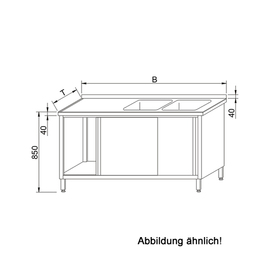 kitchen sink table 2 basins | 600 x 500 x 300 mm with sliding door L 1400 mm W 700 mm product photo