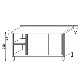 work table with shelf with sliding doors | upstand 1000 mm  x 700 mm  H 850 mm product photo