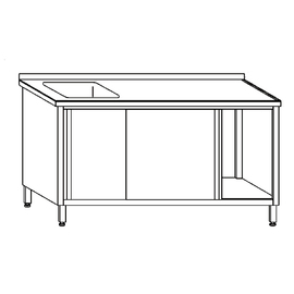 kitchen sink table KST-103 | 1 basin | drainboard on the right smooth with sliding doors L 2000 mm W 600 mm product photo