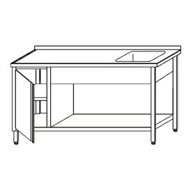 kitchen sink table KST-106 with drainboard on the left smooth 1 basin | 400 x 400 x 250 mm with bottom shelf with wing door L 1000 mm W 600 mm product photo