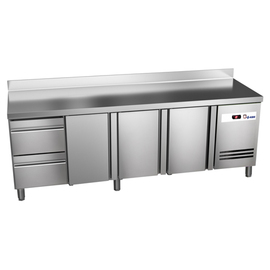 refrigerated table READY KT4002 convection cooling 204 watts 615 ltr | upstand | 3 solid doors | 2 drawers product photo