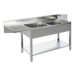 sink centre 2 basins | drainboard on the left | plain L 1600 mm T 700 mm H 850 mm product photo