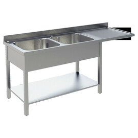 sink centre 2 basins | drainboard on the right | plain L 1600 mm T 700 mm H 850 mm product photo