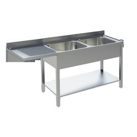 sink centre 2 basins | drainboard on the left | grooved L 1600 mm T 700 mm H 850 mm product photo