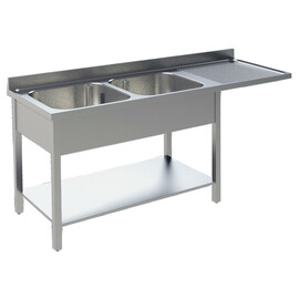 sink centre 2 basins | drainboard on the right | grooved L 1600 mm T 700 mm H 850 mm product photo