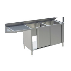 sink centre with base cabinet sink on the right side | 2 basins L 1600 mm T 700 mm H 850 mm product photo