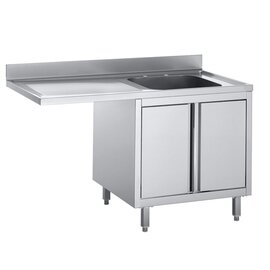 sink centre cabinet EM ECOLINE with drainboard on the left 1 basin | 400 x 500 x 250 mm with bottom shelf with wing doors L 1200 mm W 700 mm product photo