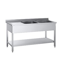 kitchen sink table STZR 1670 EM ECOLINE with drainboard on the left 2 basins | 500 x 500 x 250 mm with bottom shelf L 1600 mm W 700 mm product photo
