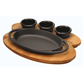 plate with a wooden board cast iron black oval  L 210 mm  x 140 mm  H 25 mm product photo