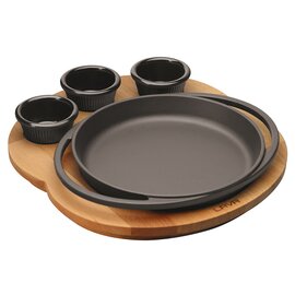 plate with a wooden coaster cast iron black Ø 160 mm product photo