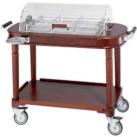 appetizer cart rosewood coloured with domed hood  | 2 shelves  L 1220 mm  B 620 mm  H 1060 mm with 9 glass bowls product photo