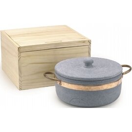 Stein-Brattopf, with lid, round, Ø 20 cm, height: 10 cm, packed in wooden box product photo