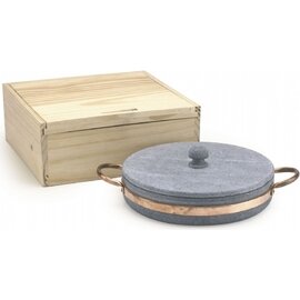 Stone pan with handles, with lid, round, Ø 26 cm, height: 6 cm, packed in wooden box product photo