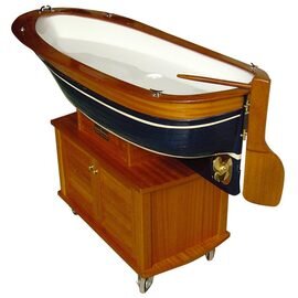 boat-shaped buffet counter Faraglione wood mahogany coloured product photo