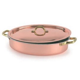 serving pan oval with lid copper | L 300 mm H 60 mm | 2 brass handles product photo