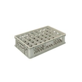 Stacking container, gray with compartment division, gray, polyethylene, Euronorm, perforated, 2 compartments (bottom and top), 40 compartments 69 x 69 mm, outer dimensions: 600 x 400 x H 150 mm product photo